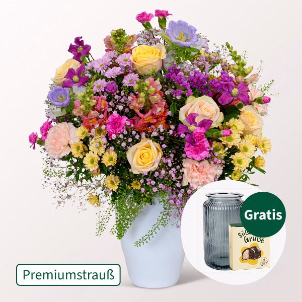 Premiumstrauß Märchengarten mit Premiumvase & Halloren Kugeln
