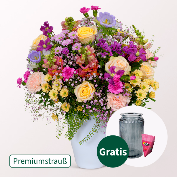 Premiumstrauß Märchengarten mit Premiumvase & Halloren Kugeln