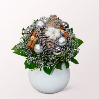 Strauß Wintergruß mit Halloren Kugeln & Vase