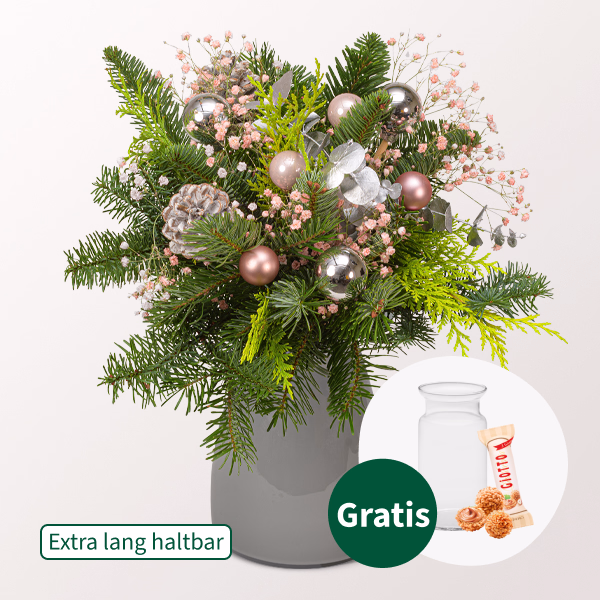 Strauß Winterglanz mit Vase & Ferrero Giotto 3er