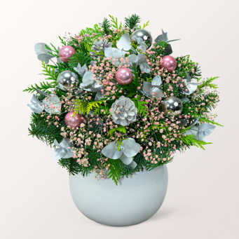 Strauß Winterglanz mit Vase & Ferrero Giotto 3er Strauß Winterglanz mit Vase & Ferrero Giotto 3er