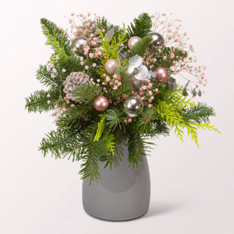 Strauß Winterglanz mit Halloren Kugeln & Vase