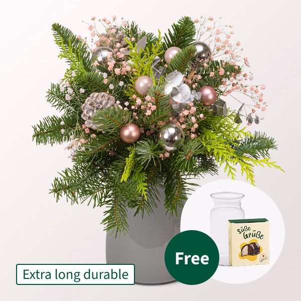 Bouquet Winterglanz with Halloren Balls & vase