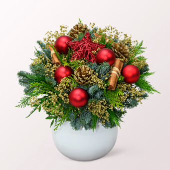 Strauß Weihnachtsstern mit Halloren Kugeln & Vase