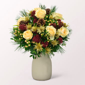 Blumenstrauß Goldglöckchen mit Halloren Kugeln & Vase