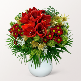 Blumenstrauß Winterromanze mit Vase & Ferrero Giotto 3er