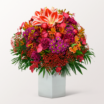 Premiumstrauß Winterherz mit Premiumvase & Ferrero Giotto 3er