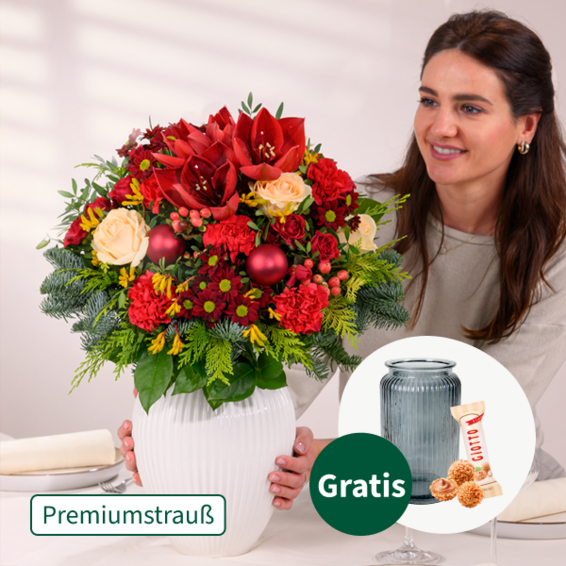 Premiumstrauß Festliche Bescherung mit Premiumvase