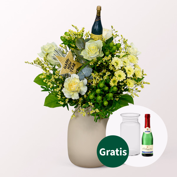 Silvesterstrauß „Happy New Year“ mit Vase