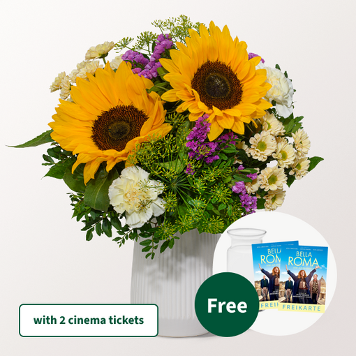 Flower Bouquet Sommergedicht with 2 Cinema Tickets & vase