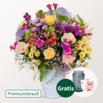 Premiumstrauß Märchengarten mit Premiumvase & Raffaello