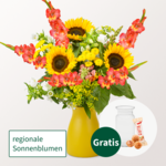 Blumenstrauß Sonnenstrahl mit Vase & Ferrero Giotto 3er