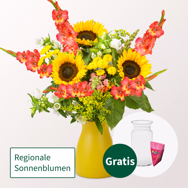 Blumenstrauß Sonnenstrahl mit Halloren Kugeln & Vase