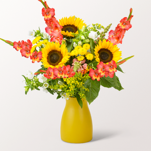 Flower Bouquet Sonnenstrahl with vase & 3 Ferrero Giotto