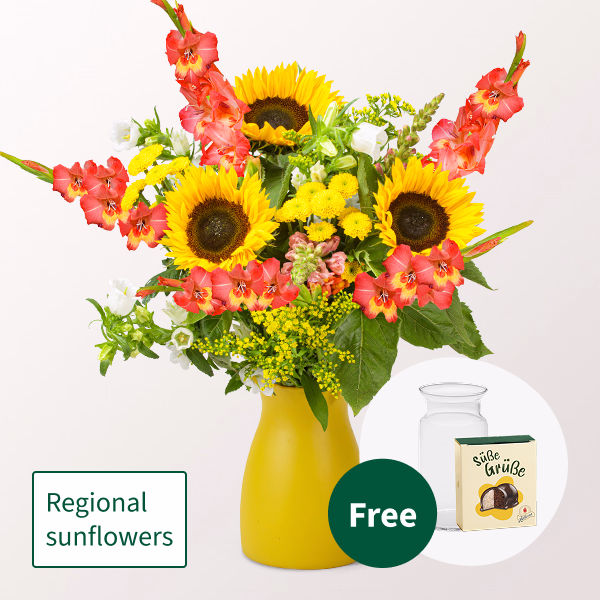 Flower Bouquet Sonnenstrahl with Halloren Balls & vase