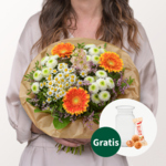 Blumenstrauß Glücksfee mit Vase & Ferrero Giotto 3er