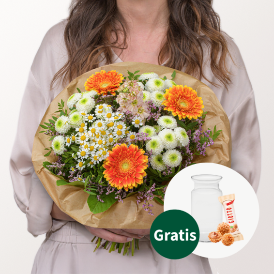 Blumenstrauß Glücksfee mit Vase & Ferrero Giotto 3er