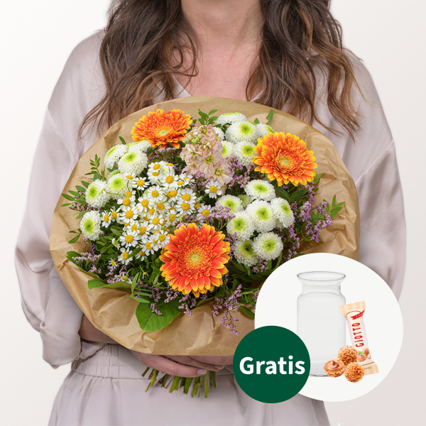 Blumenstrauß Glücksfee mit Vase & Ferrero Giotto 3er