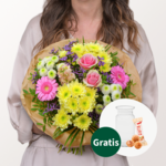 Blumenstrauß Sonnenkind mit Vase & Ferrero Giotto 3er