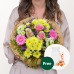 Flower Bouquet Sonnenkind with vase & 3 Ferrero Giotto