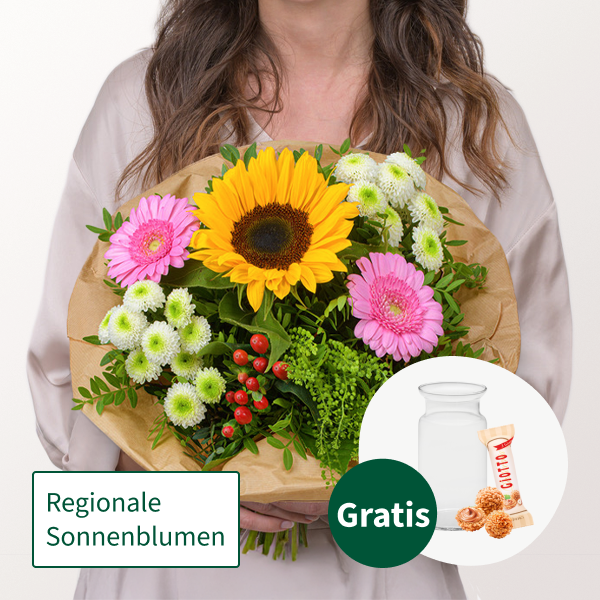 Blumenstrauß Sommerblüten mit Vase & Ferrero Giotto 3er
