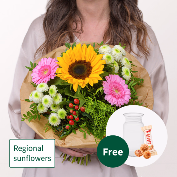 Flower Bouquet Sommerblüten mit vase & 3 Ferrero Giotto