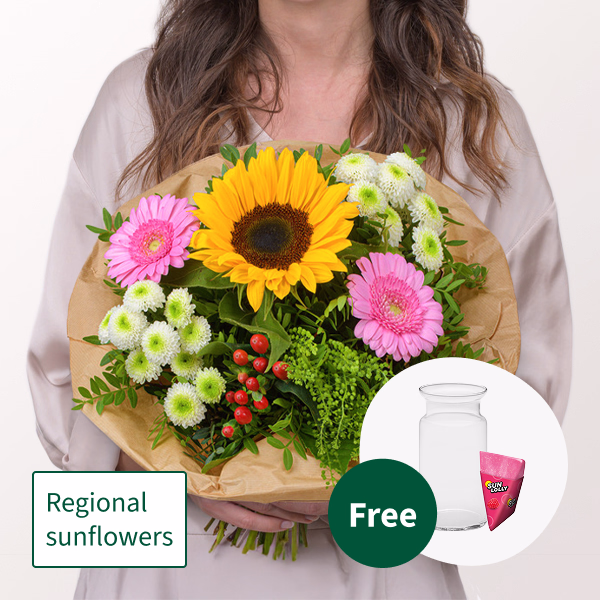 Flower Bouquet Sommerblüten with SunLolly Raspberry & vase