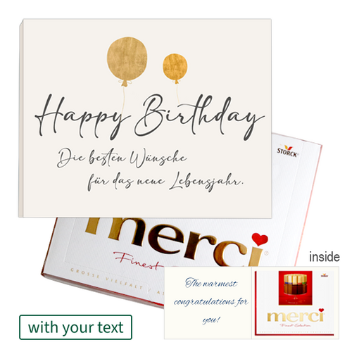 Personal Greeting Card with Merci: Happy Birthday (250 g)