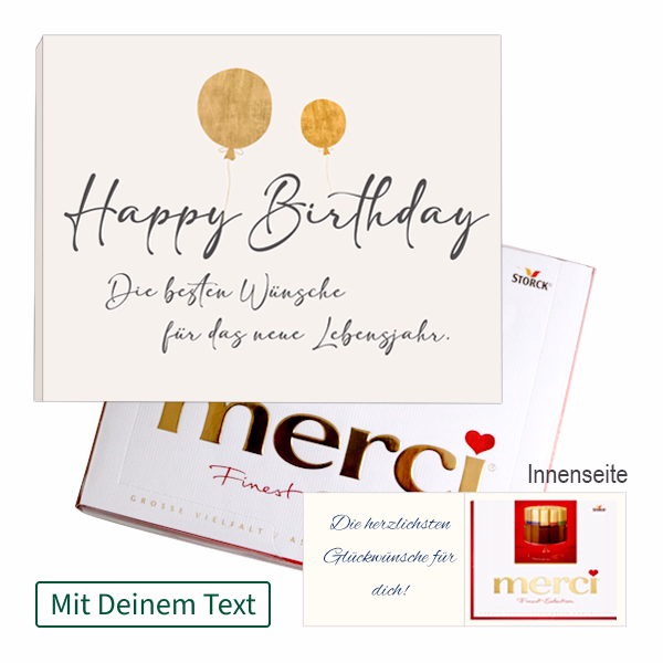 Persönliche Grußkarte mit Merci: Happy Birthday (250 g)
