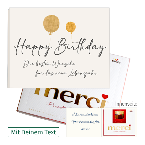Persönliche Grußkarte mit Merci: Happy Birthday (250 g)