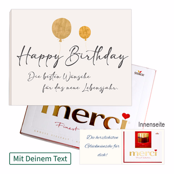 Persönliche Grußkarte mit Merci: Happy Birthday (250 g)