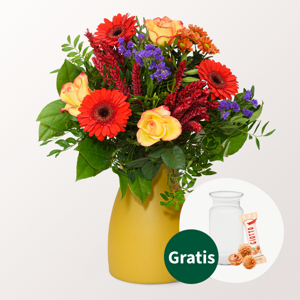 Blumenstrauß Herbstballade mit Vase & Ferrero Giotto 3er