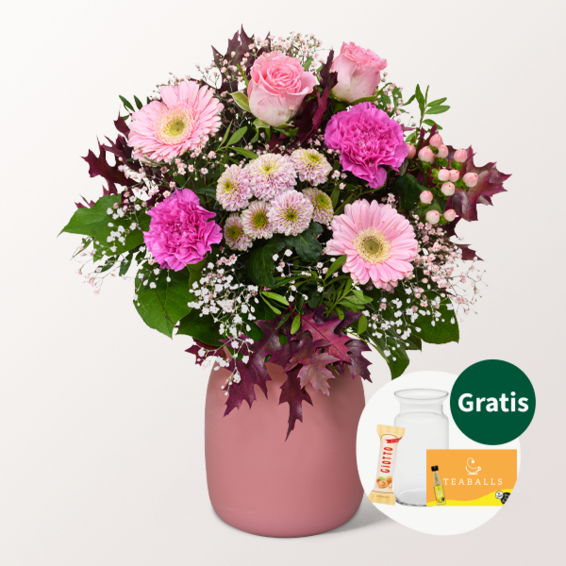 Blumenstrauß Schöner Herbst mit Vase & Teaballs & Ferrero Giotto 3er