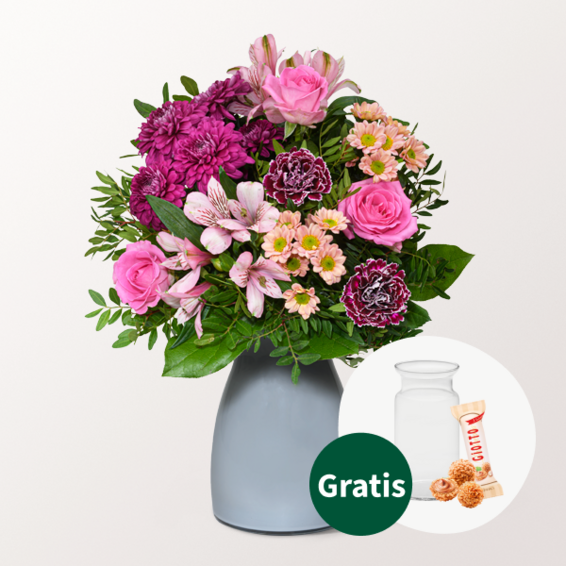 Blumenstrauß Lieber Gruß mit Vase & Ferrero Giotto 3er