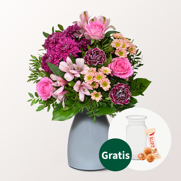 Blumenstrauß Lieber Gruß mit Vase & Ferrero Giotto 3er