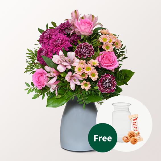 Flower Bouquet Lieber Gruß with vase & 3 Ferrero Giotto