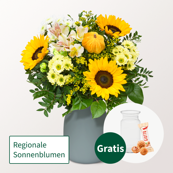 Blumenstrauß Herbstfrische mit Vase & Ferrero Giotto 3er