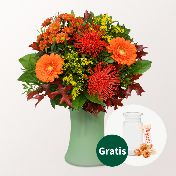 Blumenstrauß Herbstbrise mit Vase & Ferrero Giotto 3er