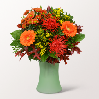 Blumenstrauß Herbstbrise mit Vase & Teaballs & Ferrero Giotto 3er