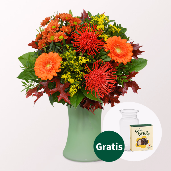 Blumenstrauß Herbstbrise mit Halloren Kugeln & Vase