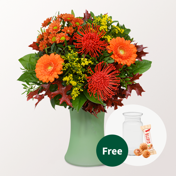 Flower Bouquet Herbstbrise with vase & 3 Ferrero Giotto