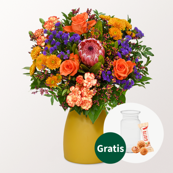Blumenstrauß Herbstfrisch mit Vase & Ferrero Giotto 3er