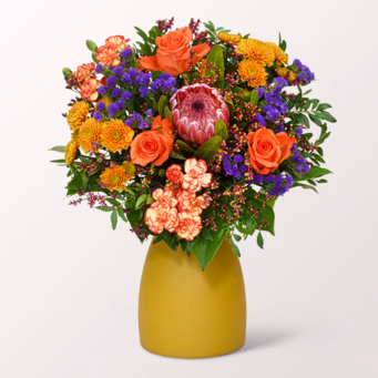 Blumenstrauß Herbstfrisch mit Halloren Kugeln & Vase