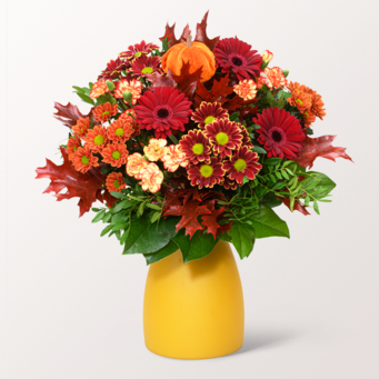 Blumenstrauß Herbststrahlen mit Vase & Teaballs & Ferrero Giotto 3er