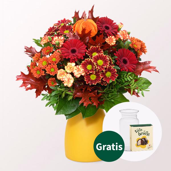 Blumenstrauß Herbststrahlen mit Halloren Kugeln & Vase