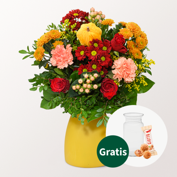 Blumenstrauß Landpartie mit Vase & Ferrero Giotto 3er