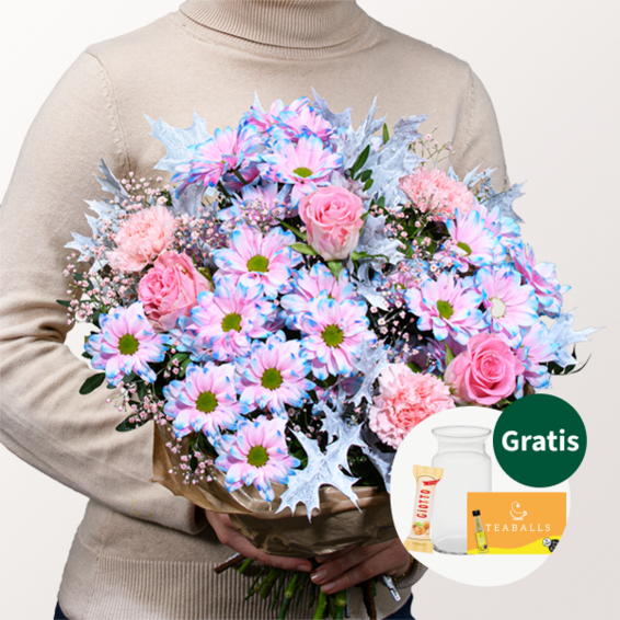 Blumenstrauß Herbstlichter mit Vase & Teaballs & Ferrero Giotto 3er