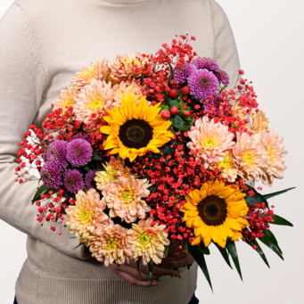 Blumenstrauß Danke mit Vase & Ferrero Giotto 3er