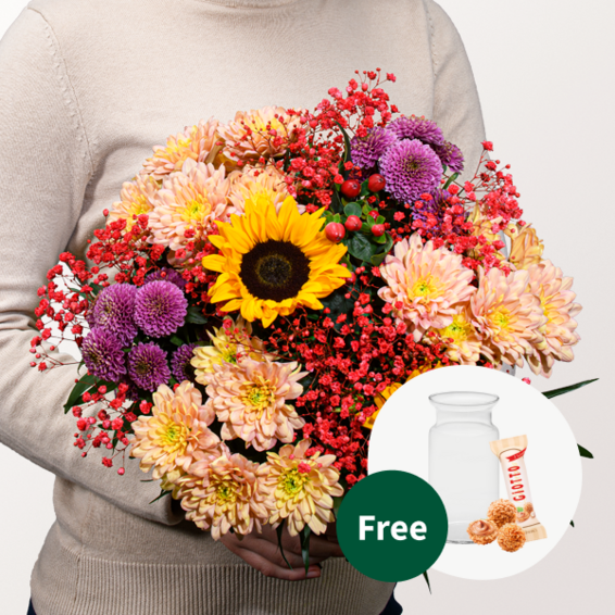 Flower Bouquet Danke with vase & 3 Ferrero Giotto