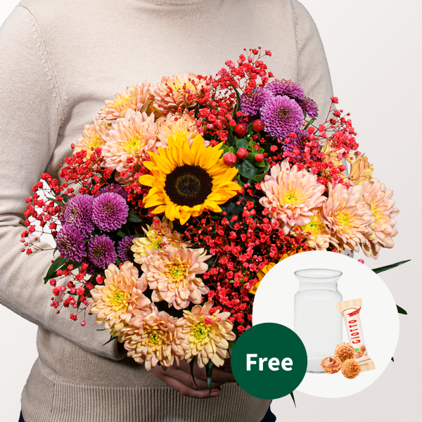 Flower Bouquet Danke with vase & 3 Ferrero Giotto